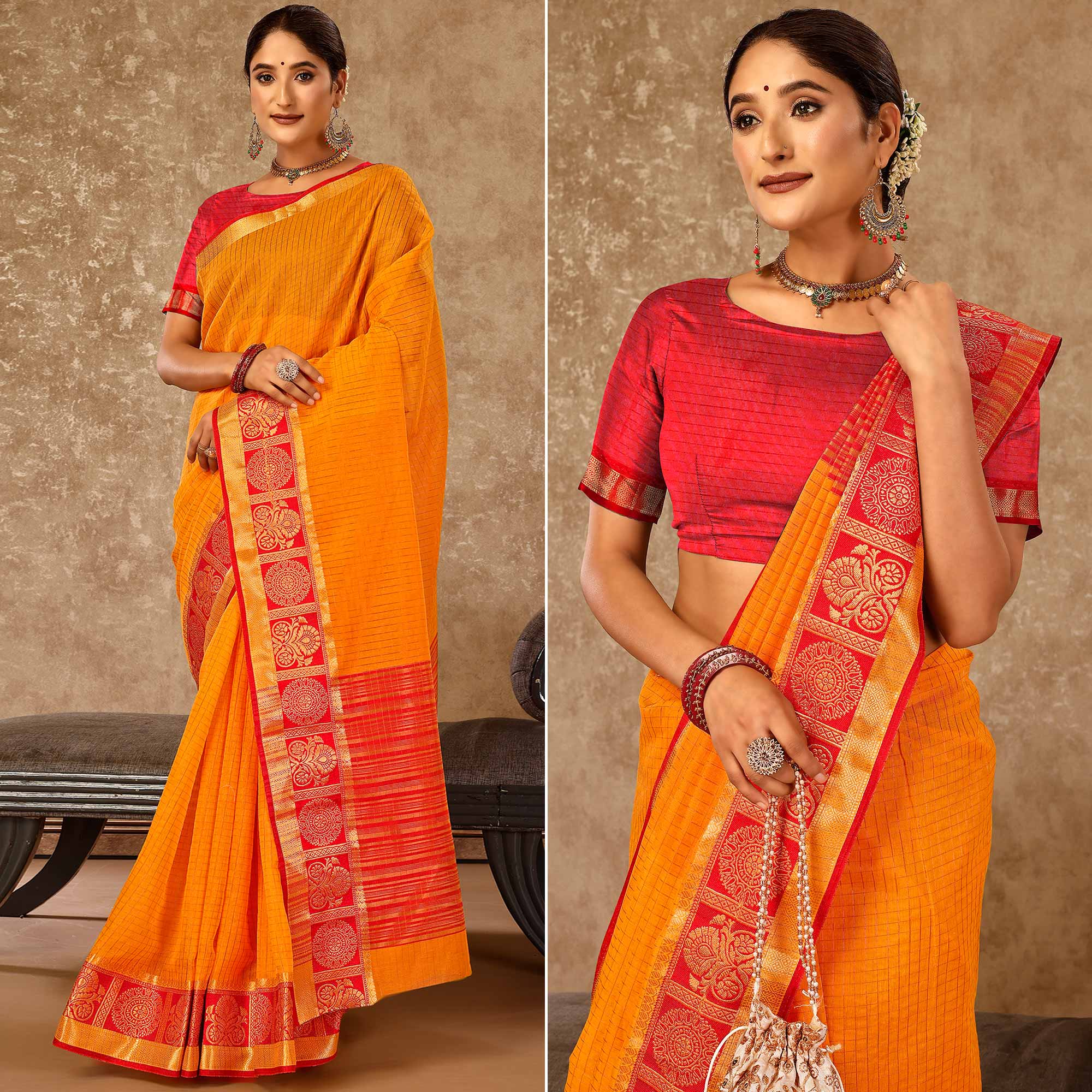 Mustard Zari Woven Cotton Silk Saree