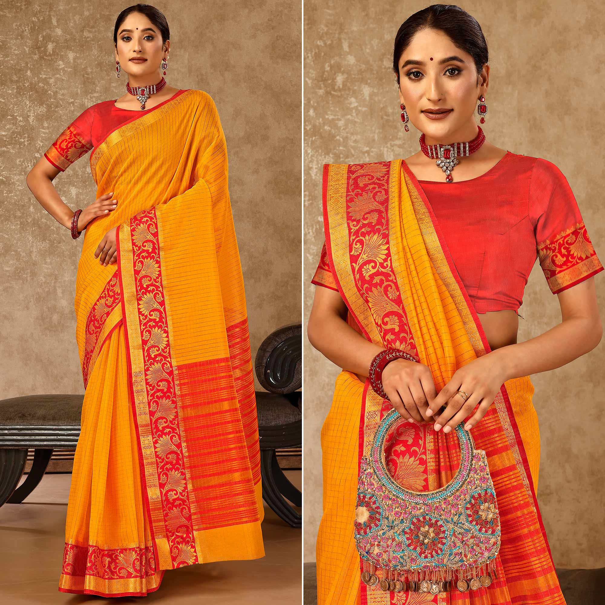 Mustard Zari Woven Cotton Silk Saree