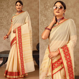 Beige Zari Woven Cotton Silk Saree