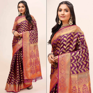 Purple Woven Dola Silk Saree With Tassels