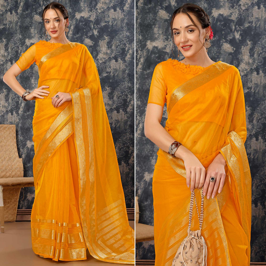 Yellow Bridal Kanjivaram Zari Woven Saree with Unstitched Blouse main image 0