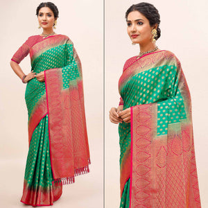 Green Woven Dola Silk Saree With Tassels