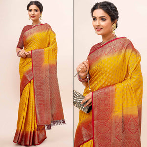 Yellow Woven Dola Silk Saree With Tassels