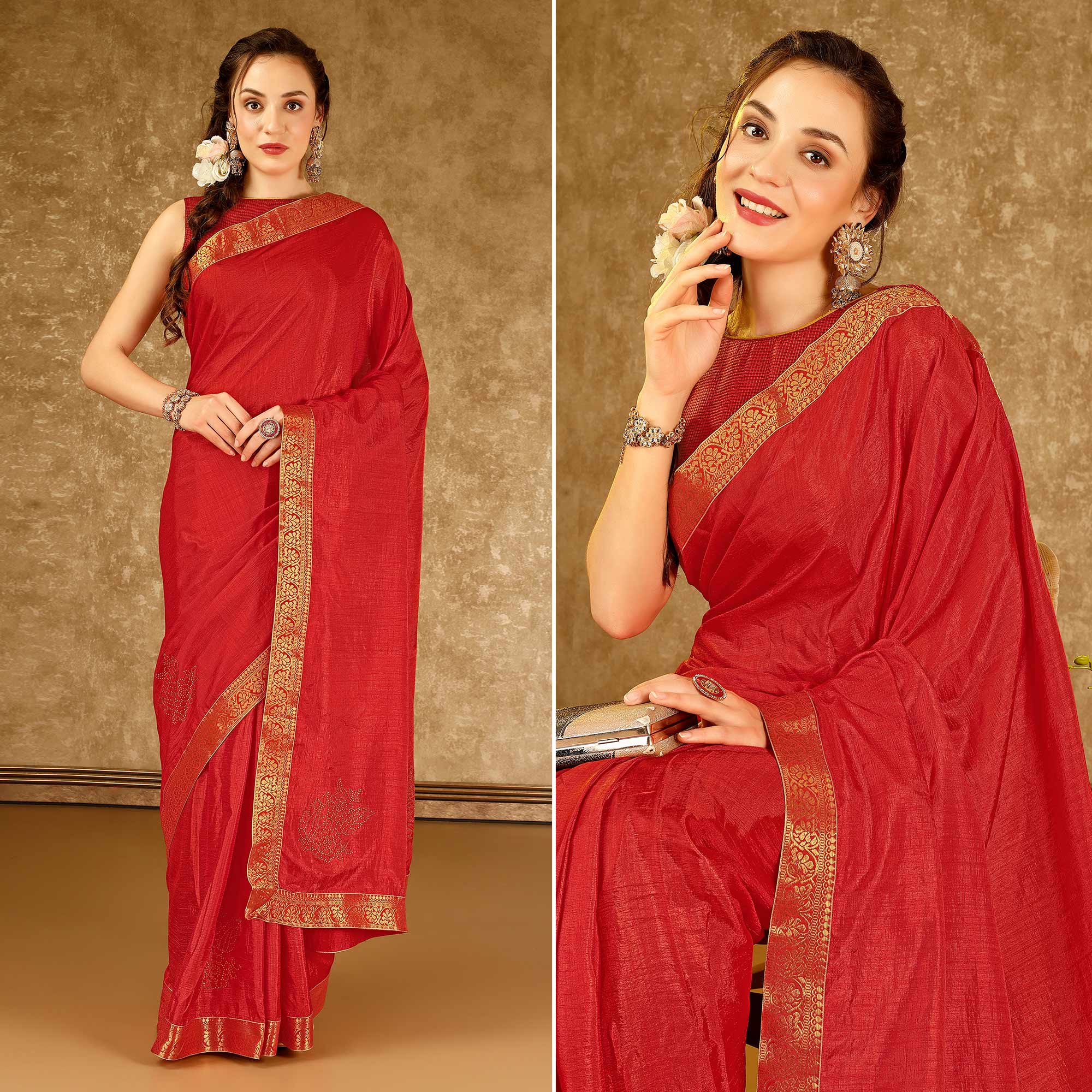 Lovely Red Jalpari Silk with Sequence Work Saree main image 1