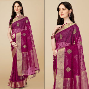 Purple Floral Embroidered Organza Saree