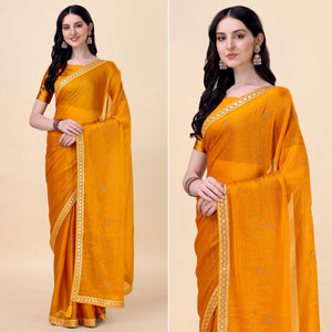 Yellow Swarovski With Sequins Embroidered Chiffon Saree