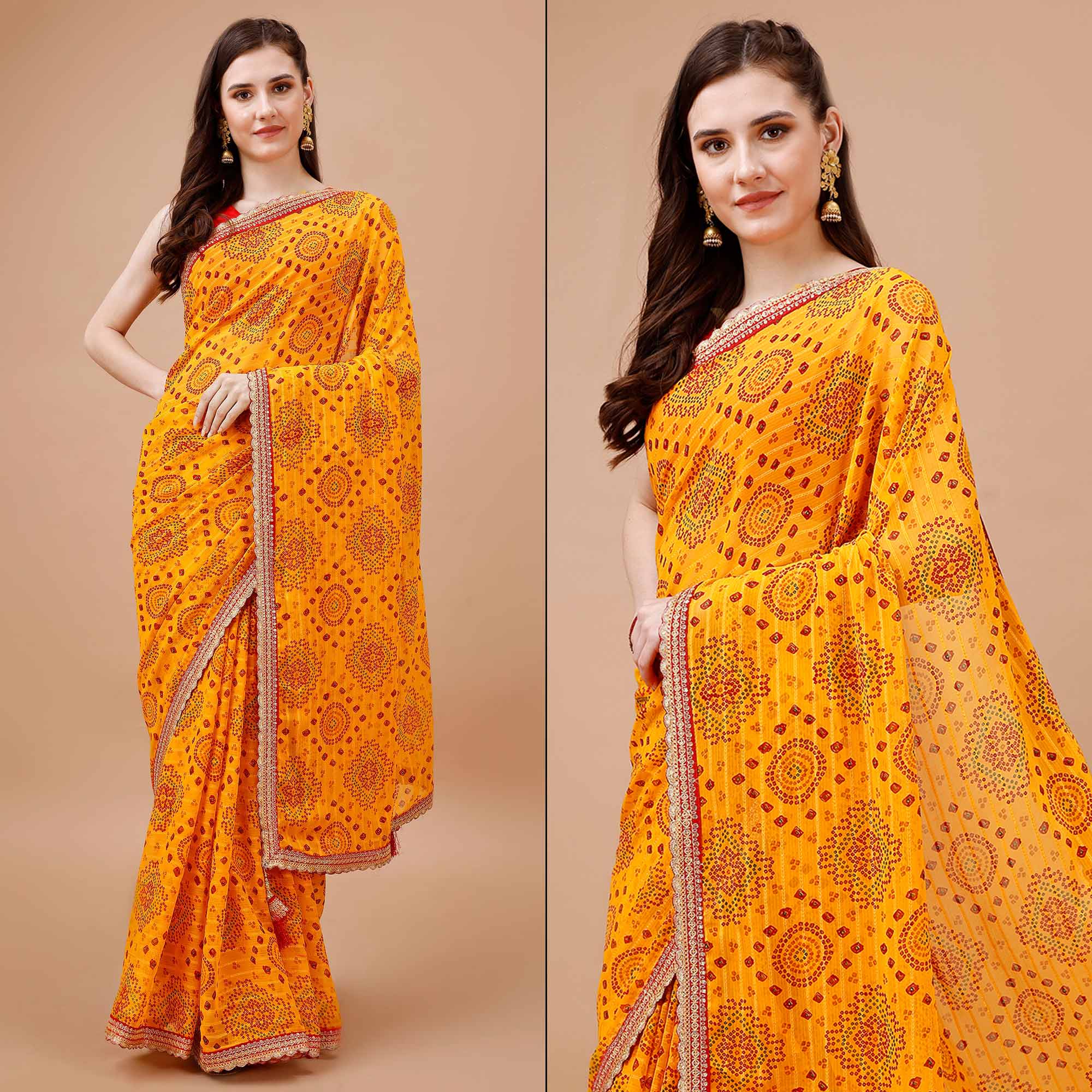 Yellow Bandhani Printed Georgette Saree