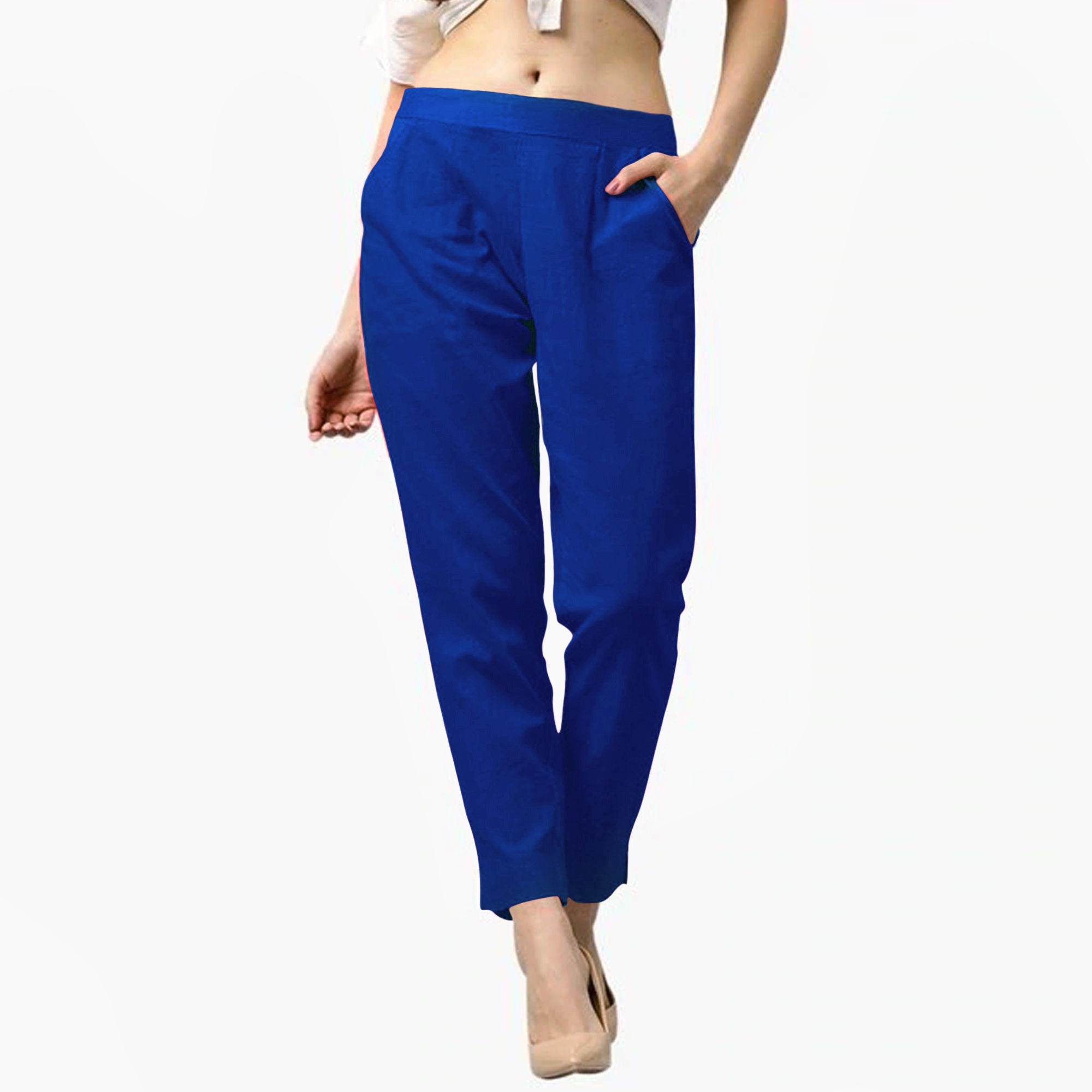 Blue Pure Cotton Ankle Length Pant