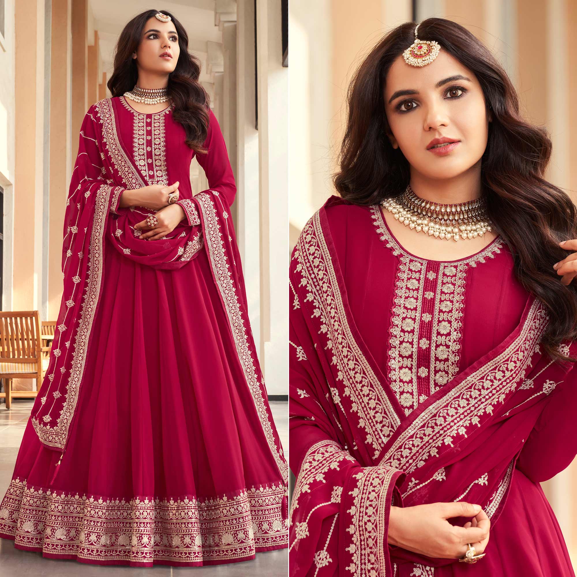 Pink Sequins Embroidered Georgette Semi Stitched Anarkali Suit