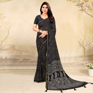 Black Bandhani Printed Chiffon Saree