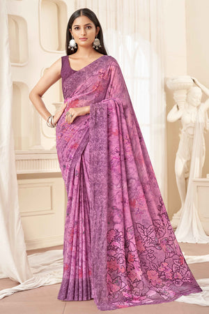 Pink Georgette Saree With Delicate Floral Print