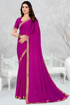 Purple Leheriya Printed Chiffon Saree Accented With A Graceful Floral Weaving Lace Border