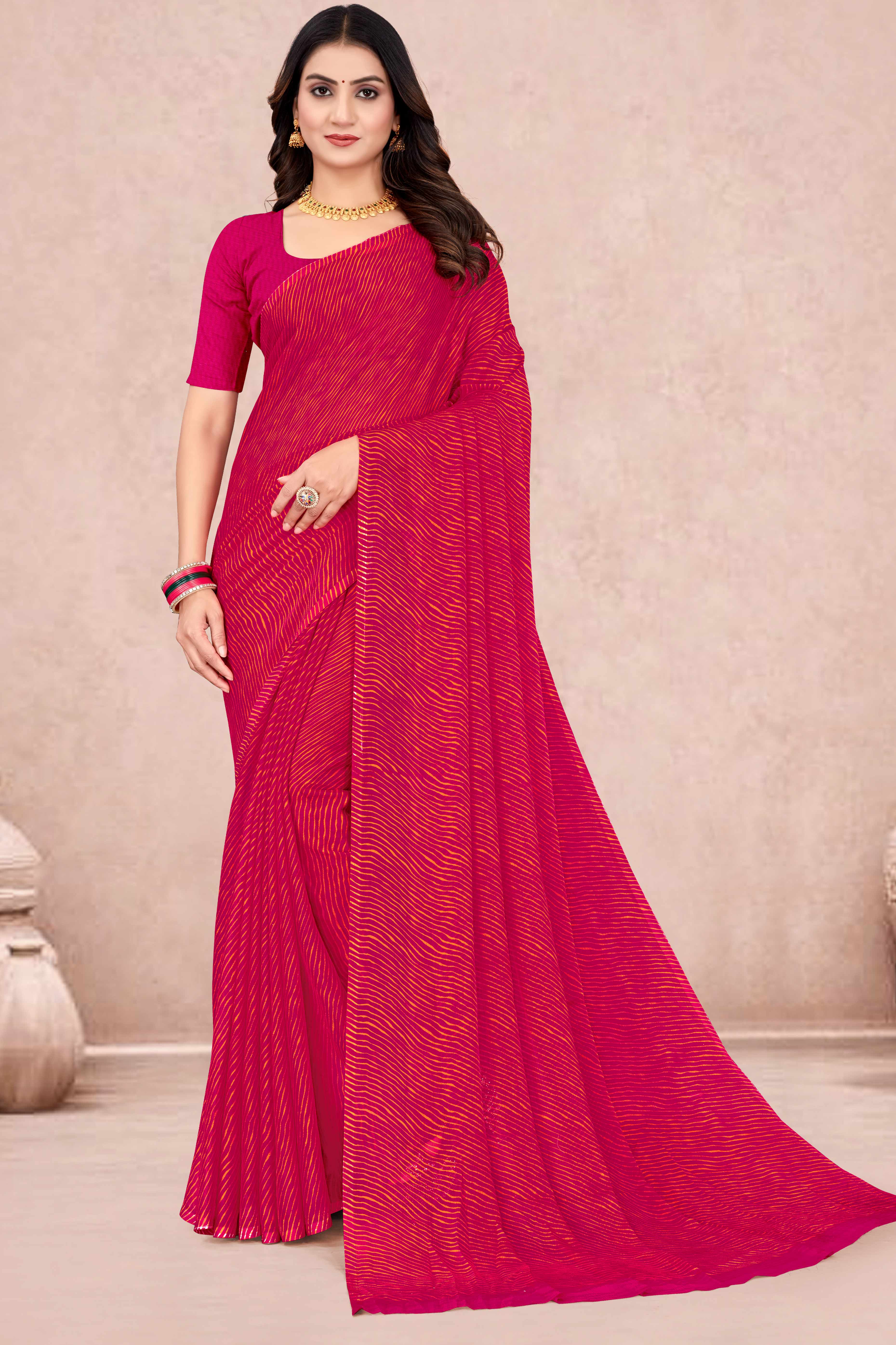 Chiffon Saree In Pink with Classic Leheriya Print