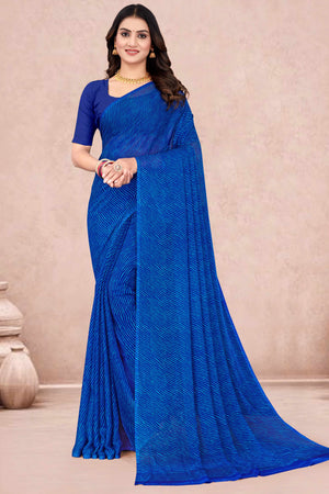 Chiffon Saree In Blue with Classic Leheriya Print