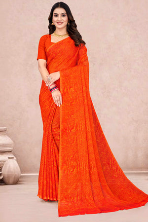 Chiffon Saree In Orange with Classic Leheriya Print
