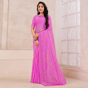 Magenta Bandhani Printed Chiffon Saree