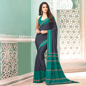 Navy blue Printed Crepe Silk Saree