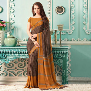 Brown Printed Crepe Silk Saree