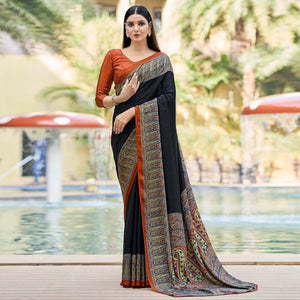 Black Printed Crepe Silk Saree
