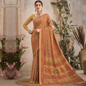 Mustard Crepe Silk Floral Printed Saree