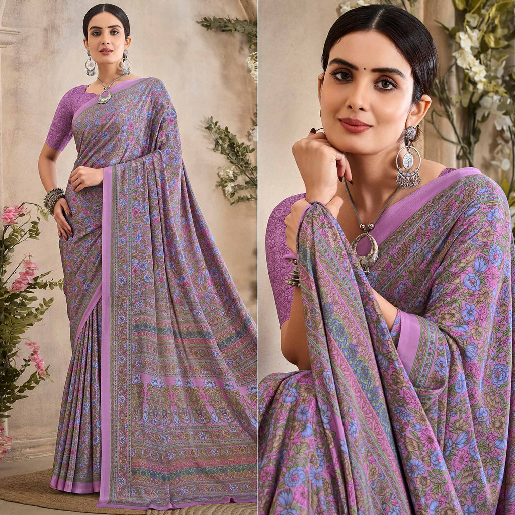 Purple Crepe Tissue Saree with Pearl and Sequin Embroidery