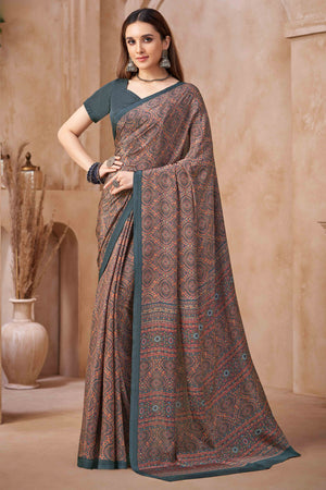 Grey Crepe Silk Saree Featuring Delicate Floral Print Work