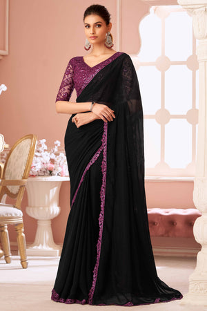 Black Sequins Embroidered Georgette Saree