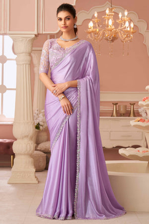 Lavender Sequins Embroidered Chiffon Saree