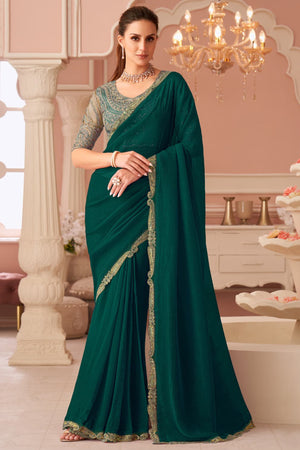 Graceful Green Georgette Saree with Intricate Sequin Embroidery Detailing