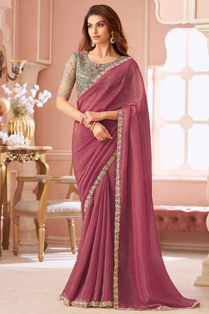Designer Onion Pink Sequin Embroidered Georgette Saree for Party Functions