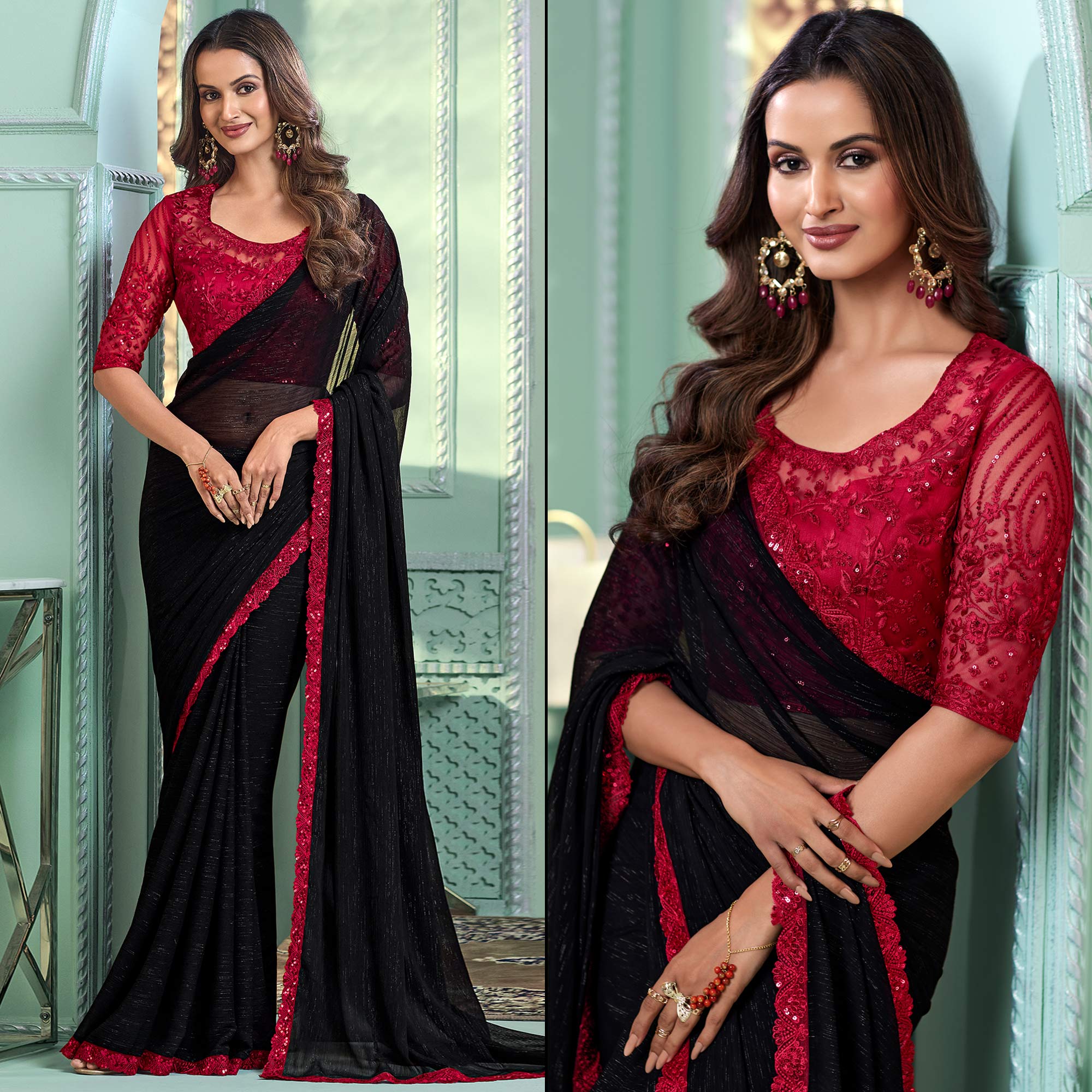 Black Embroidered Chiffon Designer Saree