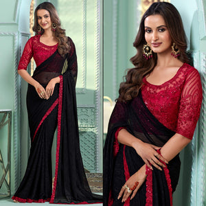 Black Embroidered Chiffon Designer Saree