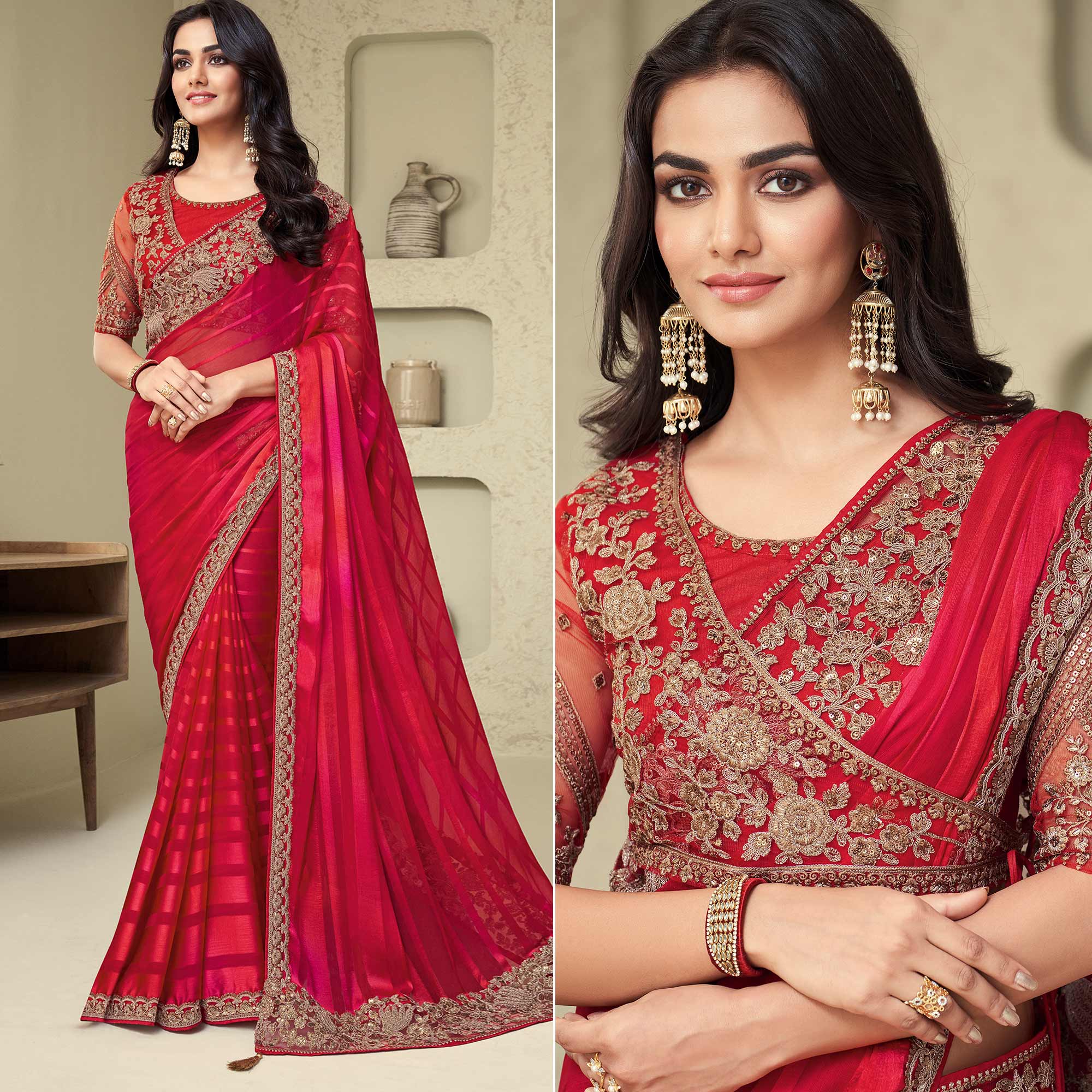 Pink Sequins Embroidered Georgette Saree