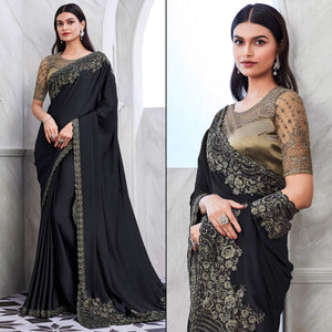 Black Floral Sequins Embroidered Georgette Saree