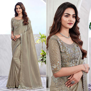 Beige Floral Sequins Embroidered Georgette Saree