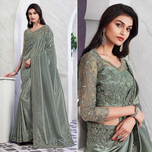 Grey Floral Sequins Embroidered Georgette Saree