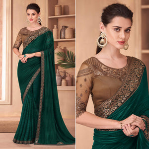 Bottle Green Floral Embroidered Georgette Saree