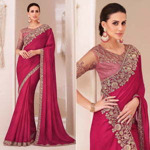 Pink Embroidered Chiffon Saree