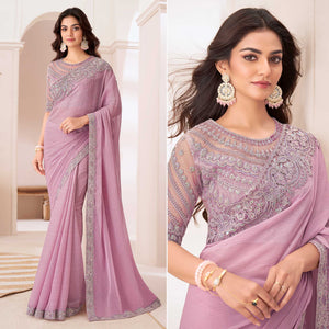 Light Pink Embroidered Chiffon Saree