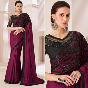 Wine Embroidered Georgette Saree
