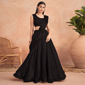 Black Sequins Embroidered Ready To Wear Satin Silk Saree