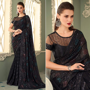 Black Sequins Embroidered Georgette Saree