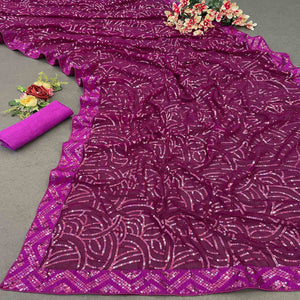 Wine Georgette Saree with Dazzling Sequin Embellishment