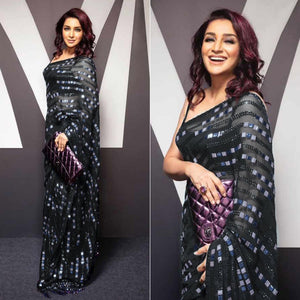 Black Sequins Embroidered Georgette Saree
