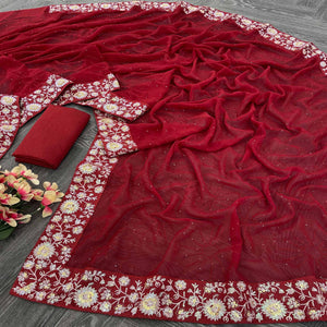 Maroon Georgette Saree Featuring Fine Sequin Embroidery for a Glam Look