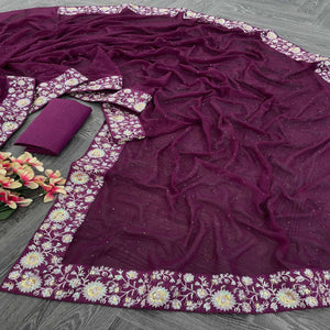 Purple Georgette Saree Featuring Fine Sequin Embroidery for a Glam Look