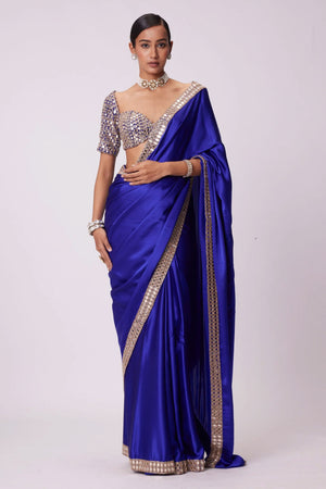 Royal Blue Japan Satin Saree with Sparkling Mirror Embellishments