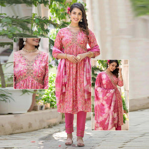 Pink Floral Printed Modal Anarkali Salwar Suit