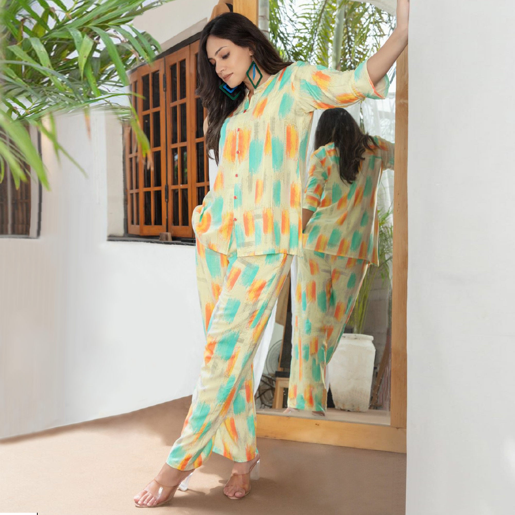 Multicolor Foil Printed Rayon Co Ord Set