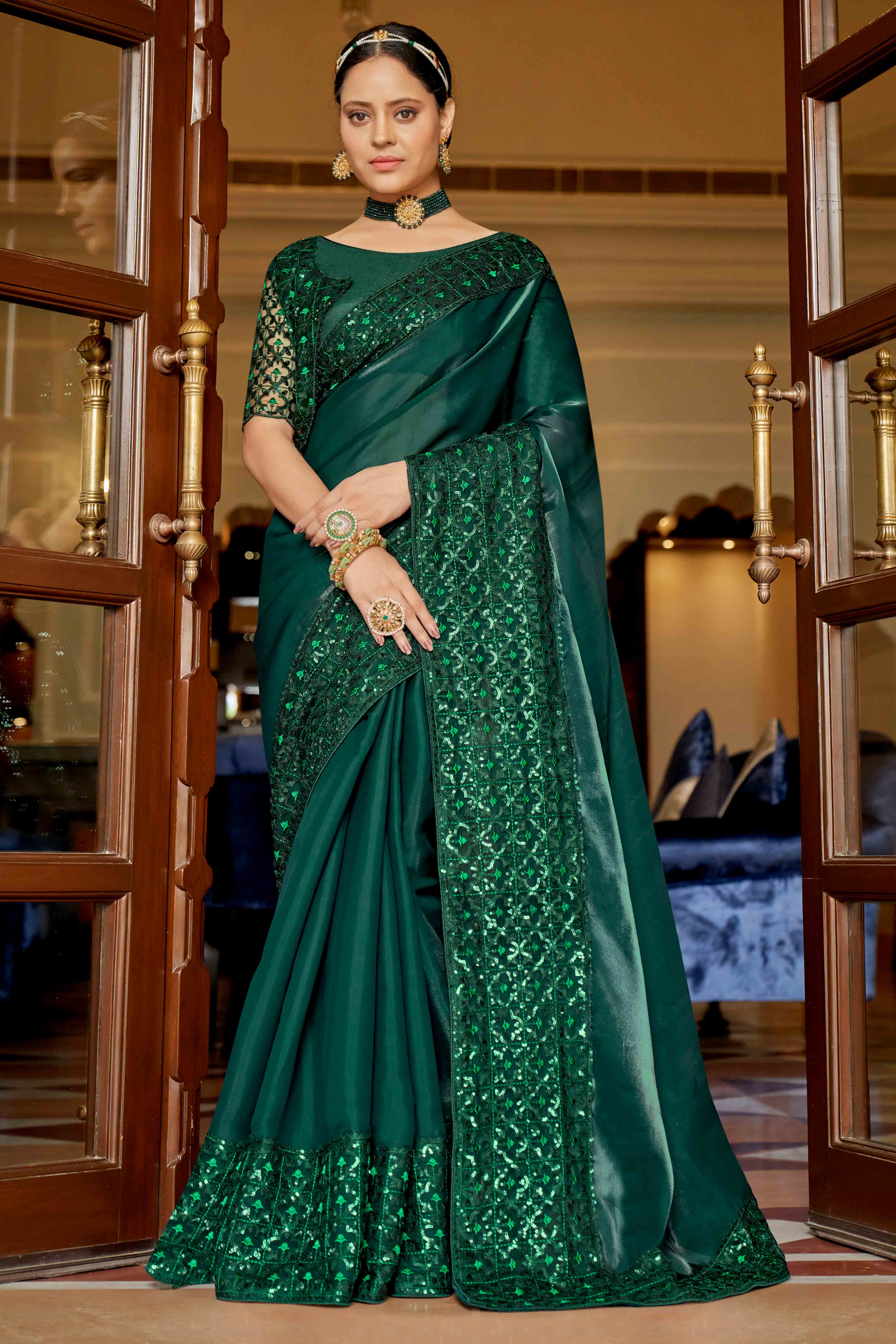 Green Swarovski Work Embroidered Jimmi Choo Saree
